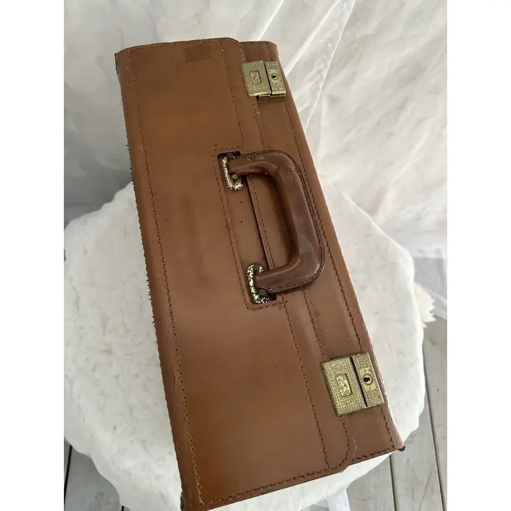 Vintage 50s Brown Leather Briefcase Attaché Case With 2 Keys Home Decor Legal